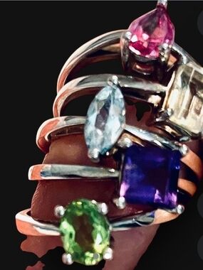 Multi-Gemstone Sterling Rings Pink, Blue, Purple, Green, Yellow Sterling Silver